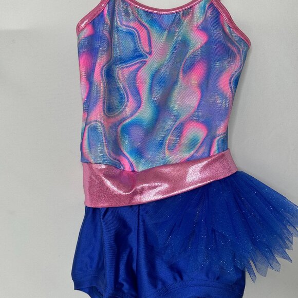 Pink and Blue Metallic Biketard - Picture 1 of 5